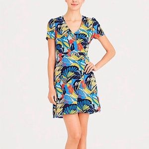 JCrew Mercantile Tropical Blue Floral Faux Wrap Dress NWT